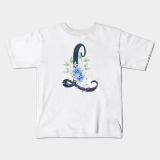 Floral Monogram L Wild Blue Flowers Kids T-Shirt